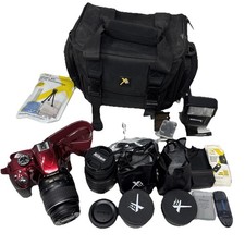 Nikon D3300 24.2MP Digital SLR Camera W/ 2 18-55mm Lens 1 VR 1ED Red W/ Bag  