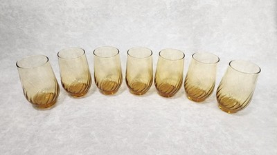 7 Vintage MCM Libbey Roly Poly 15 oz. Amber or Honey Swirl Glasses or Tumblers
