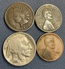 Vintage U.S Coin - 1902 Indian Cent + 1937 Buffalo Nickel + Mixed Wheat Cent
