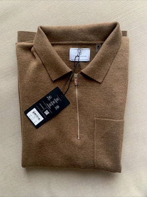 7 Diamonds Men s 1/4 Zip Polo Sweater Pullover Pocket Knit , Brown Sz M, $140