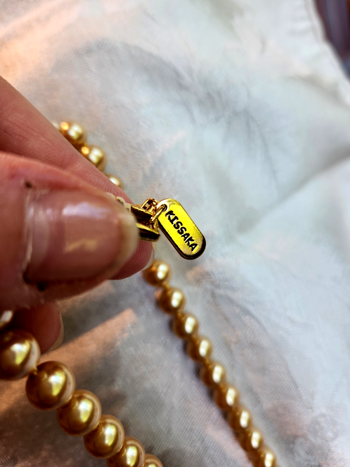 Kissaka Necklace Faux Gold Pearl Single Strand 18