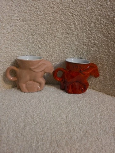Vintage FRANKOMA Pottery 1976-77 Bicent..Red Democrat Donkey 2 Mug lot. Rare!!!