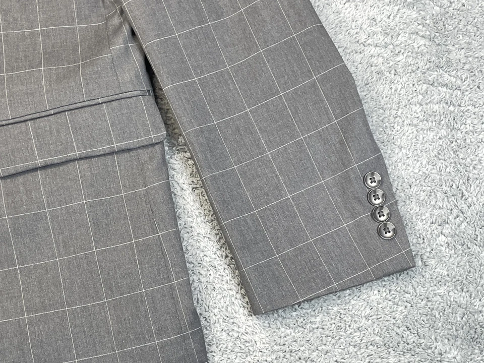 Perry Ellis Portfolio Blazer Mens 42R Gray Windowpane Slim Fit Sport Coat Jacket - Image 4 of 4