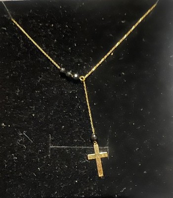 Genuine Solid  18K Yellow Gold lariat cross necklace