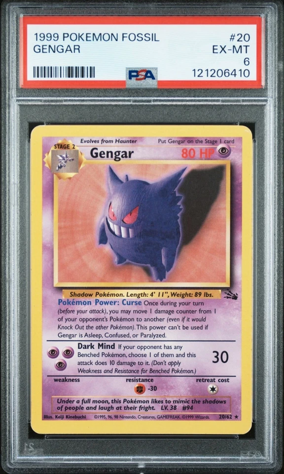 Gengar 20/62 Fossil Unlimited Regular Rare Pokemon TCG PSA 6 Vintage WOTC - Image 2 of 3
