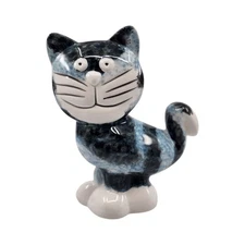 Dalton Pottery Ceramic Cat Piggy Bank Grey Blue Striped
