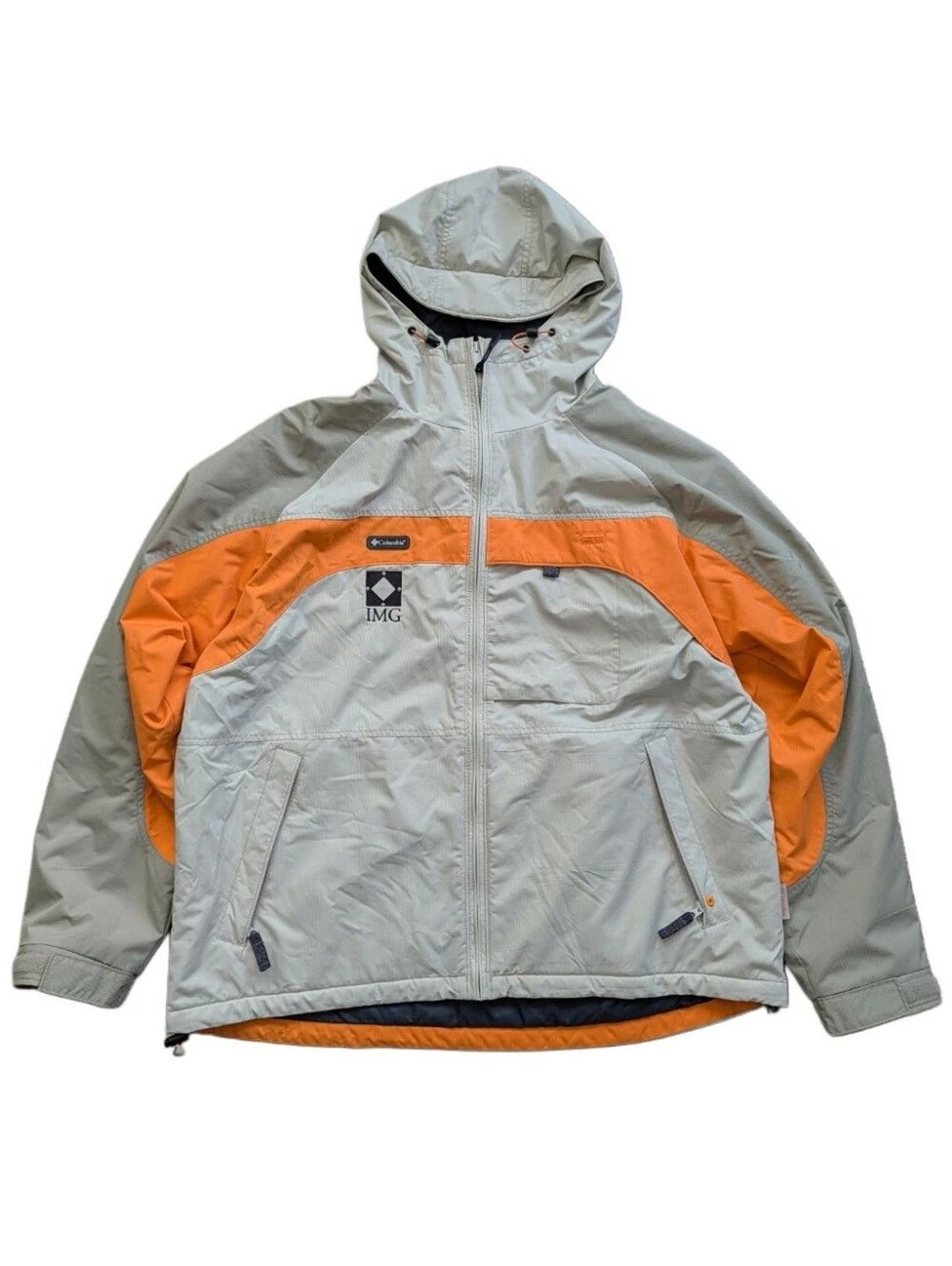 Columbia Mens Light Gray Orange Hooded Insulated Ski Jacket Size XL