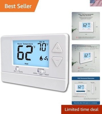 User-Friendly Wall-Mounted Non-Programmable Thermostat for 1 Heat/1 Cool Systems