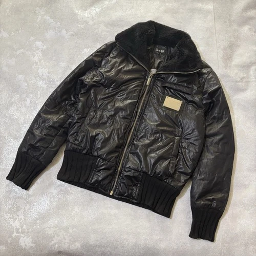 VINTAGE DOLCE & GABBANA Y2K 2000s Metal Logo Black Puffer Bomber Jacket Size L - product listing photo