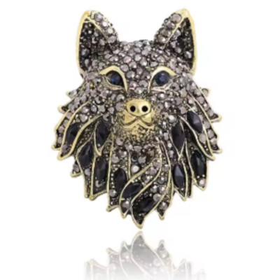 Mardi Gras Sparkling Rhinestone Wolf Face Mask Brooch Wolf Pin Women Men Gift