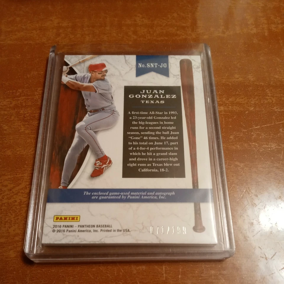 Juan Gonzalez 2016 Panini Pantheon Noble Timber Bat Autograph Auto #D 71/199 - Image 2 of 2