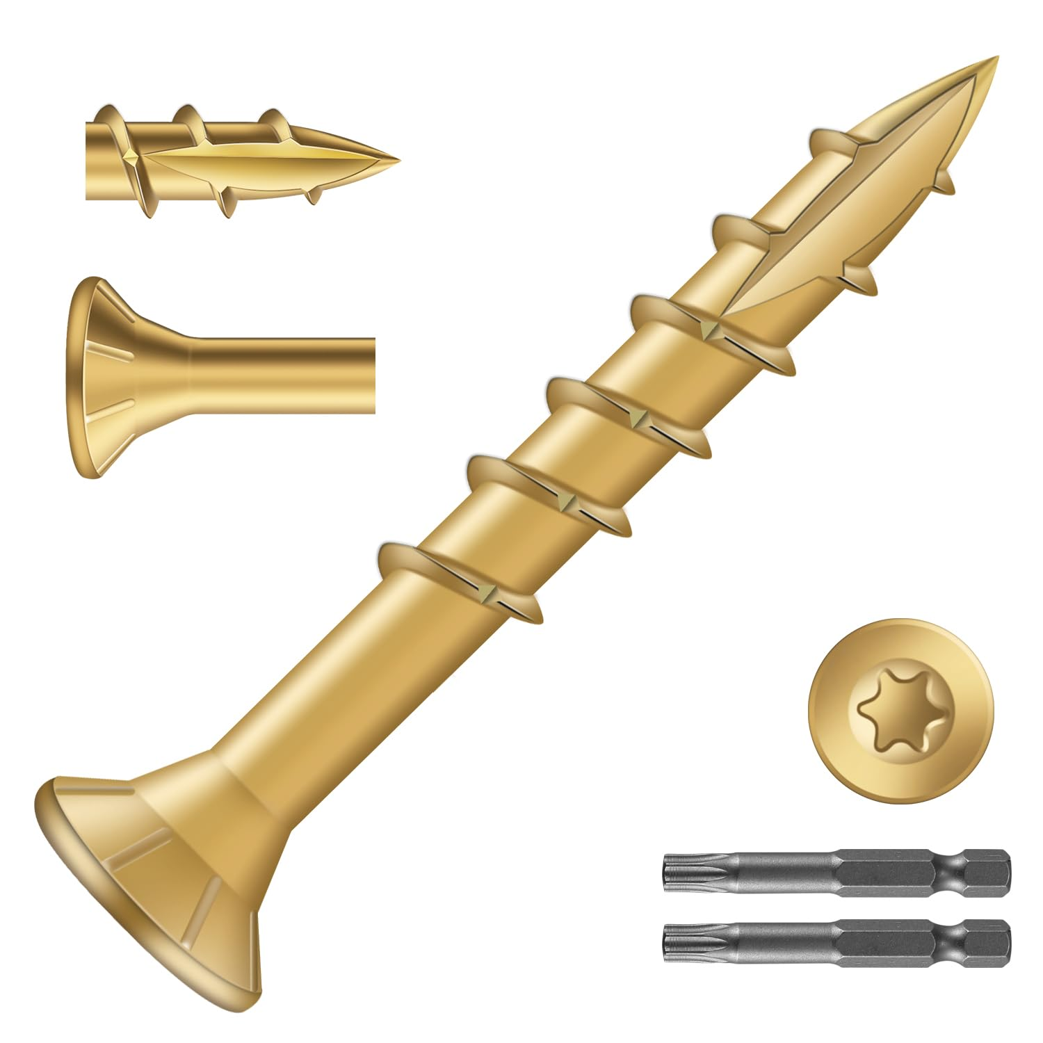 8 x 1-1/4 inch Deck Screws (1596Pcs) 8Lb Exterior Wood Screws Carbon Steel Tan Coated