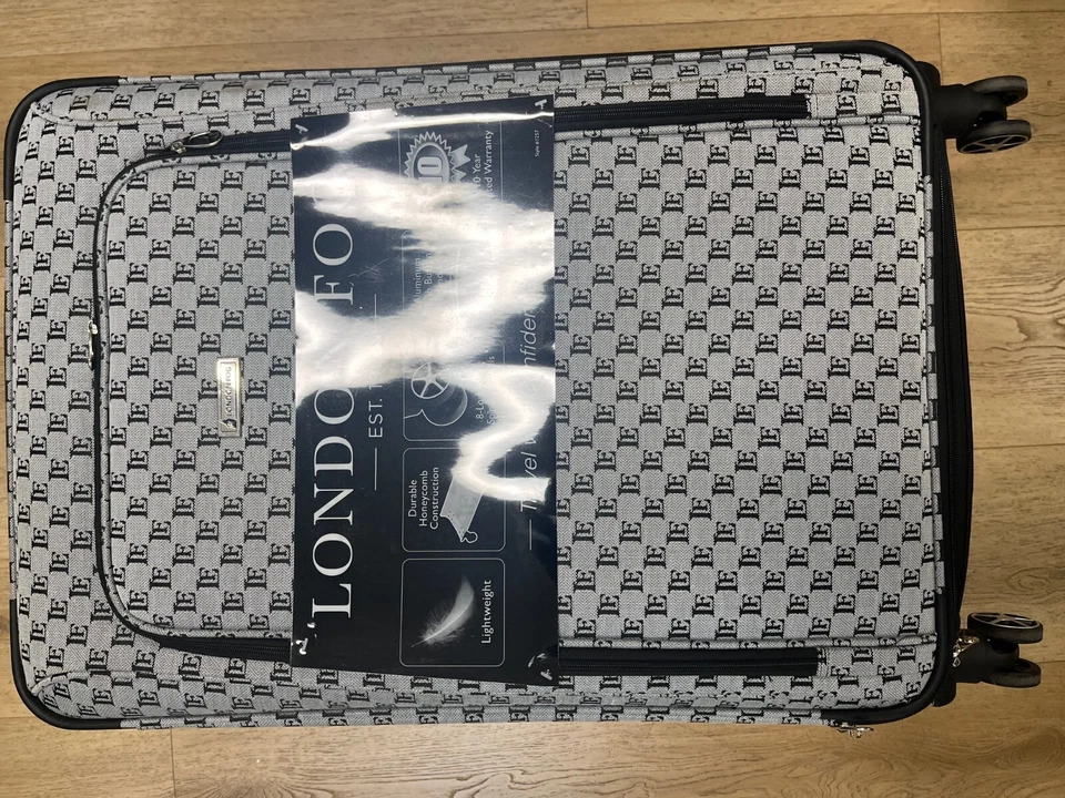 LONDON FOG SIGNATURE COLLECTION 28" EXPANDABLE BLACK AND GREY MONOGRAM LUGGAGE - Image 2 of 4