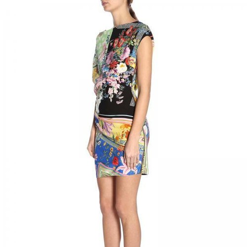 🖤 VERSACE Iconic Floral Print Asymmetric Drape Ruched Bodycon Dress 6 US 42IT - Picture 6 of 10