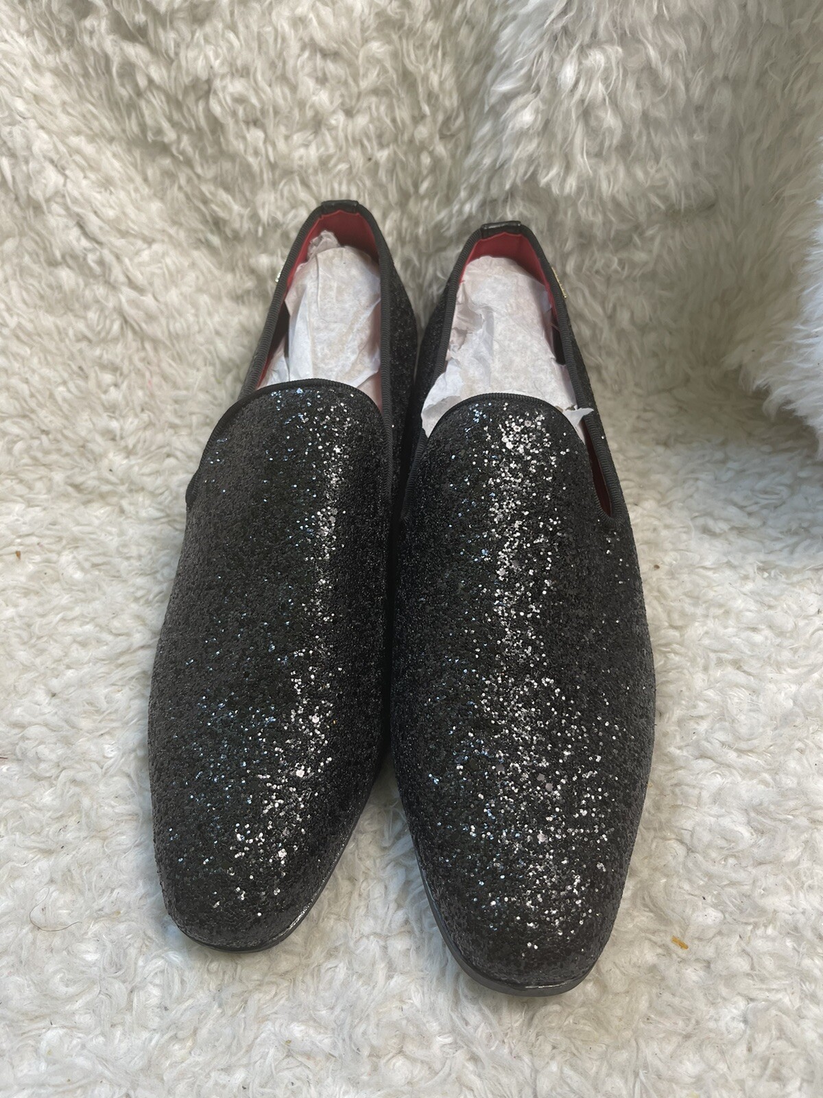 SAOLA Scarpe slip on uomo in pelle sintetica glitter nere suole impugnabili in gomma SZ13