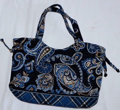 VERA BRADLEY Windsor Navy Pattern Small Double Handle Purse Side Ties EXC