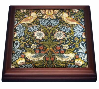 3dRose William Morris Strawberry Thief Pattern 8x8 Trivet with 6x6 ceramic tile