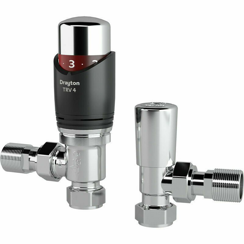 15MM DRAYTON TRV4 ANTHRACITE ANGLED THERMOSTATIC VALVE & LOCKSHIELD 07 05 210