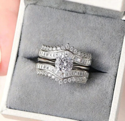 Enhancer Bridal Wedding Ring Set 14K White Gold Plated 2.4 Ct Simulated ...