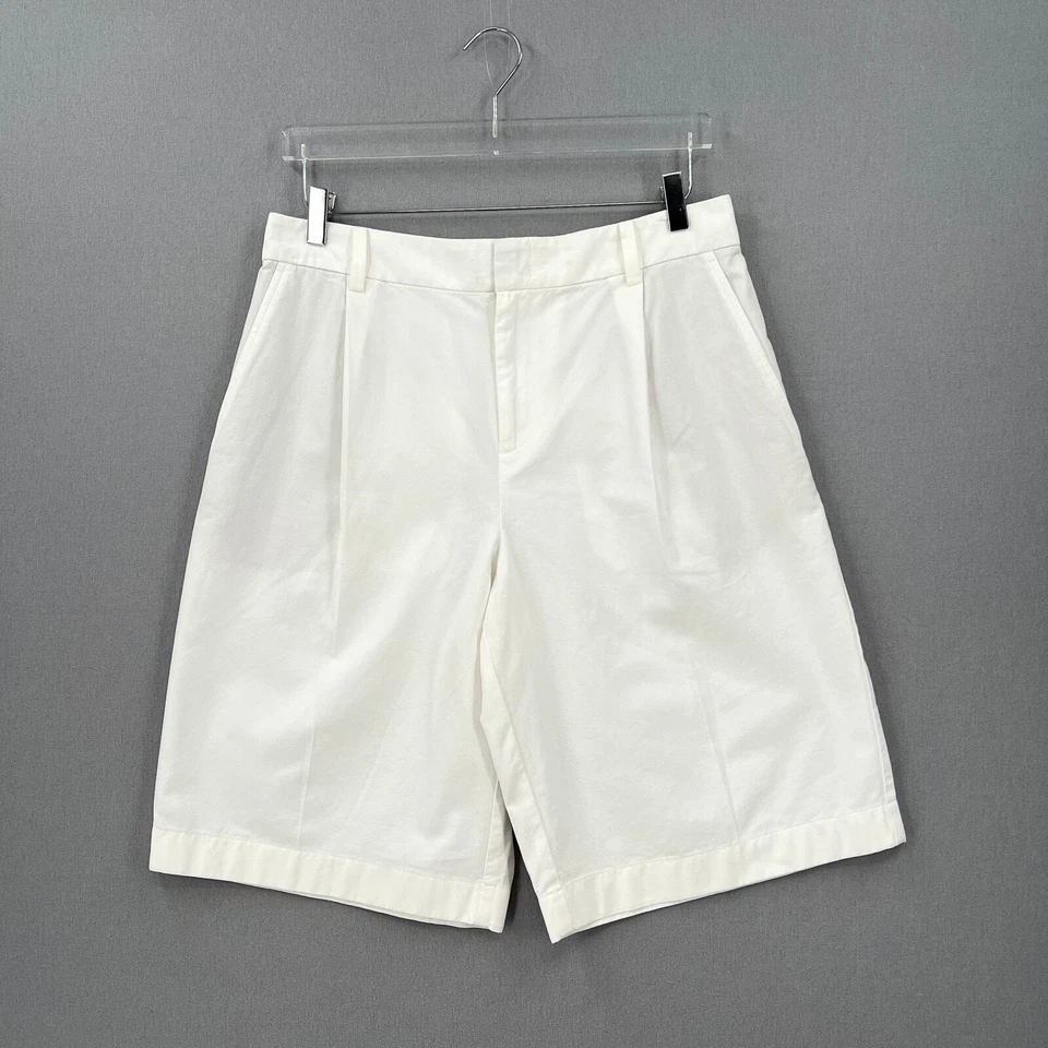 VINCE Washed Cotton Short Womens 8 Off White Twill Bermuda Pleated High Rise NEW