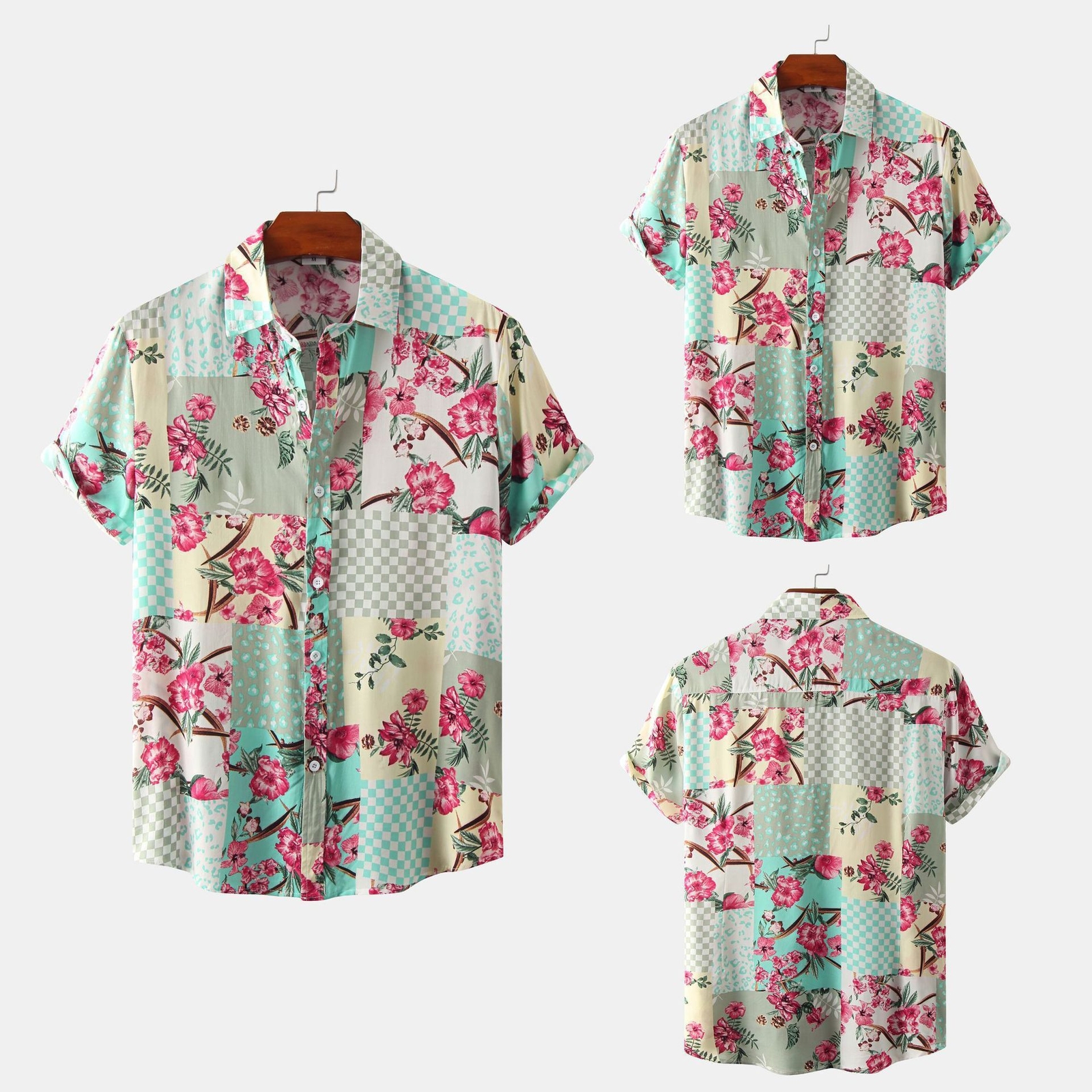 Slim Fit Floral Print Men's Short Sleeve Shirt with Stylish Lapel for Casual Wea