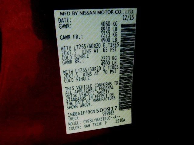 Nissan Titan XD 2016 5.0L Automatic Transmission 4WD 31020EZ01D 0372 Foto 4 de 4