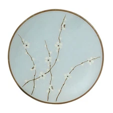 Japanese Dinner Dish Plate 10"D Round Grey Ume Cherry Blossom Made in Japan