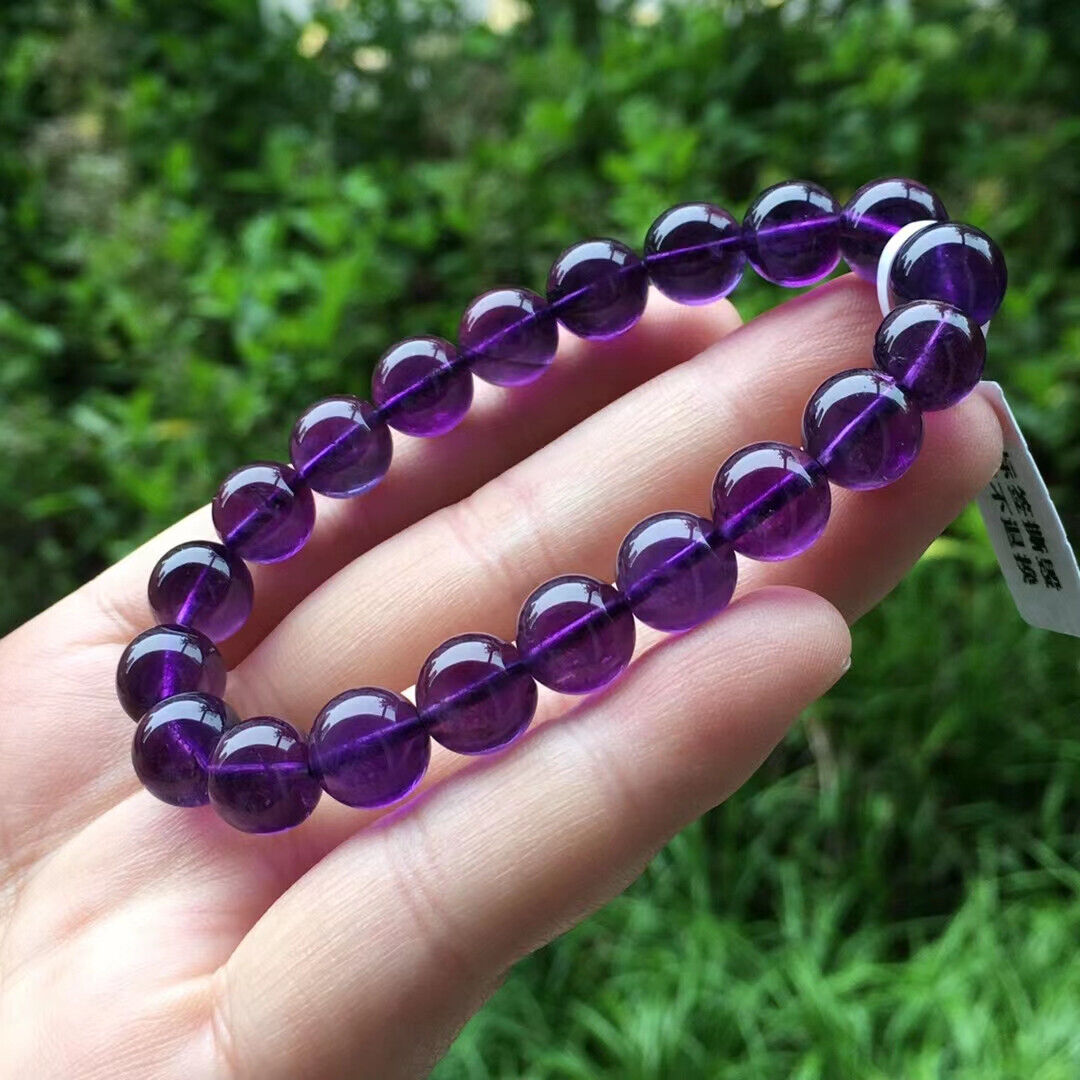 9.6mm Genuine Natural Purple Amethyst Crystal Beads Bracelet