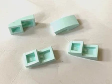 LEGO Parts: Sloped Curved Top Bow Tiles, 1x2, Light Aqua Blue, #11477 - Lot of 4