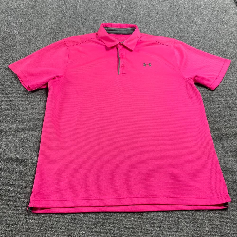Under Armour Men's Pink Loose Heatgear Collared Logo Polo T-Shirt Size L