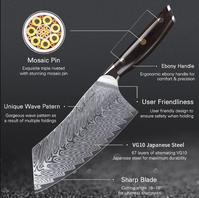 New Cleaver Meat Chef Knife Stainless Steel VG10 Damascus knives