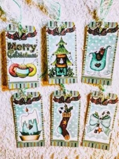 Merry Christmas Retro~(6) Gift Hang Tags~Parties~Junk Journals~Scrapbook~377R