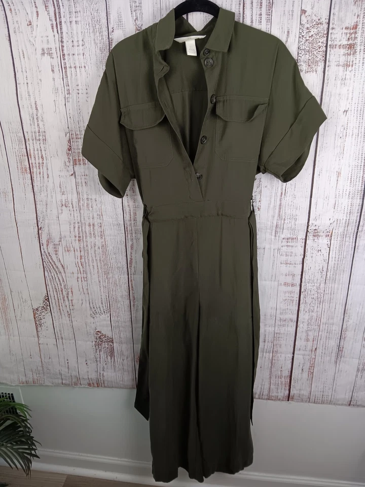 Mono H&M Verde 2 Botones Delantero Manga Corta Militar Ejército Cuello Informal Foto 3 de 4