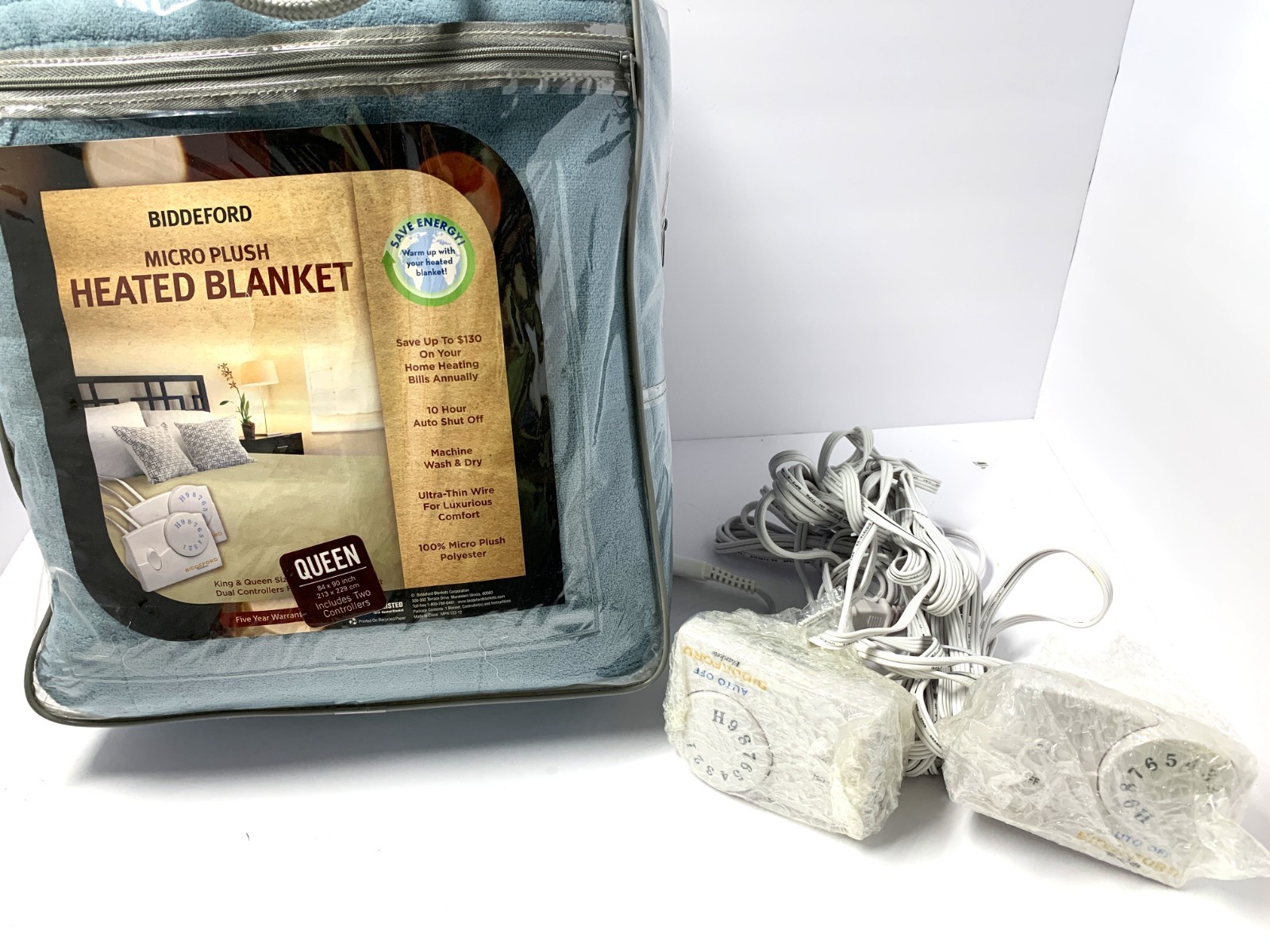 Biddeford Electric Heated Micro Plush Queen Sz 84"x 90" Blanket Blue AutoShutoff