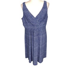 Chaps Faux Dress Womens XLarge Blue White Floral Geometric Sleeveless Midi