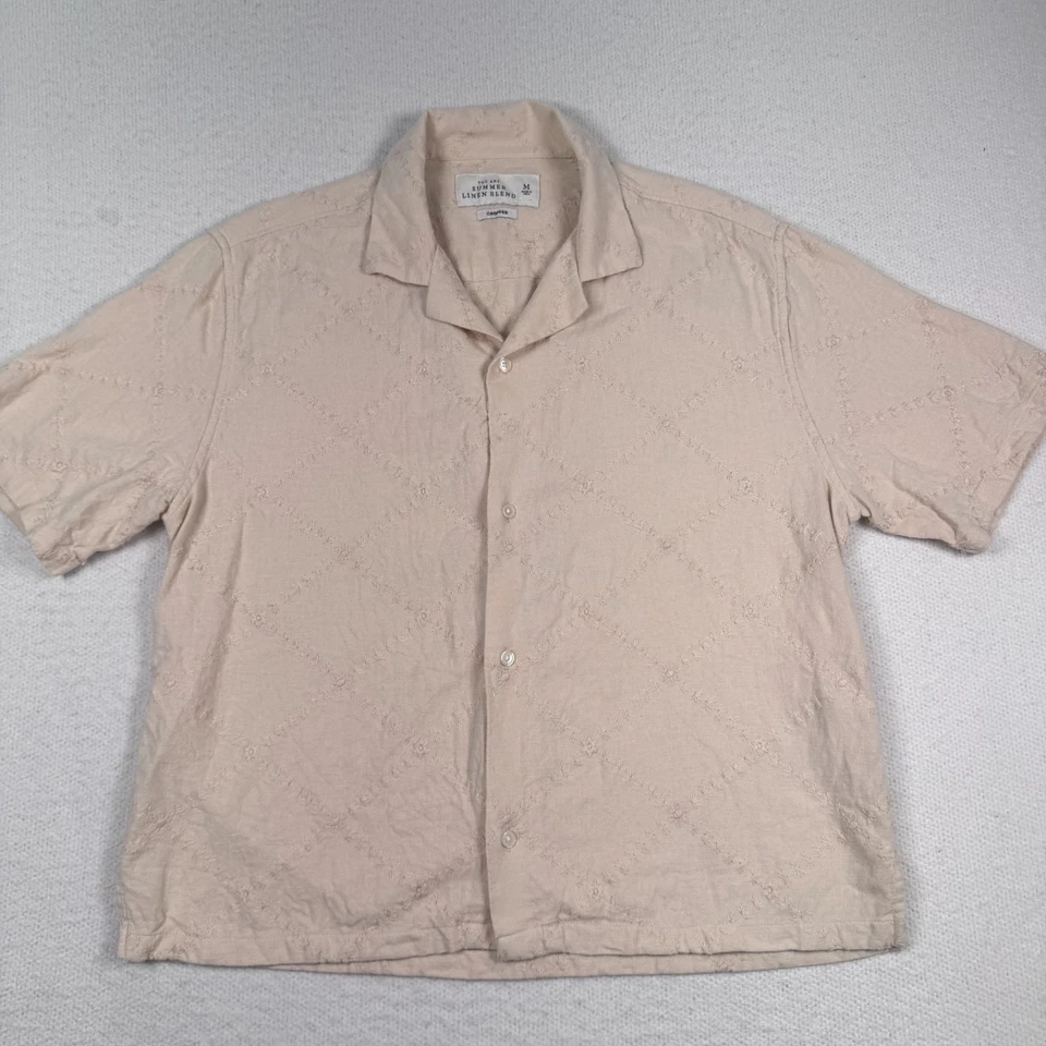 Camisa corta de verano Abercrombie & Fitch mezcla de lino para hombre M con botones beige Foto 2 de 4