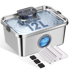 3.2Gal/12L Dog Water Fountain Stainless Steel, Dog Fountain Water Bowl with D...