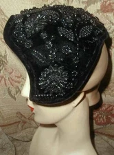 Stunning TATIANA Saks 5th Avenue Black Velvet Passamenterie Jeweled Cocktail Hat