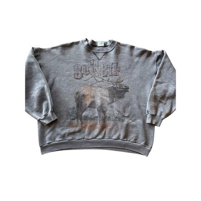 Vintage Bull Elk Spirit Lake Outfitters USA Made XL Faded Gray Crewneck