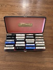 Lot of 24 8-Track Tapes Carrying Case Faux Alligator Untested See Pics vintage