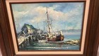 Vintage Hayward Oil Painting Maritime Fishing Harbor Boat Nautical 20”H x 23”W — photo 2