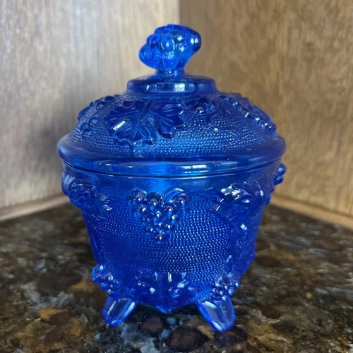 Vintage 1950s "Jeanette Glass" Cobalt Blue CANDY DISH Harvest Grape Trinket Bowl