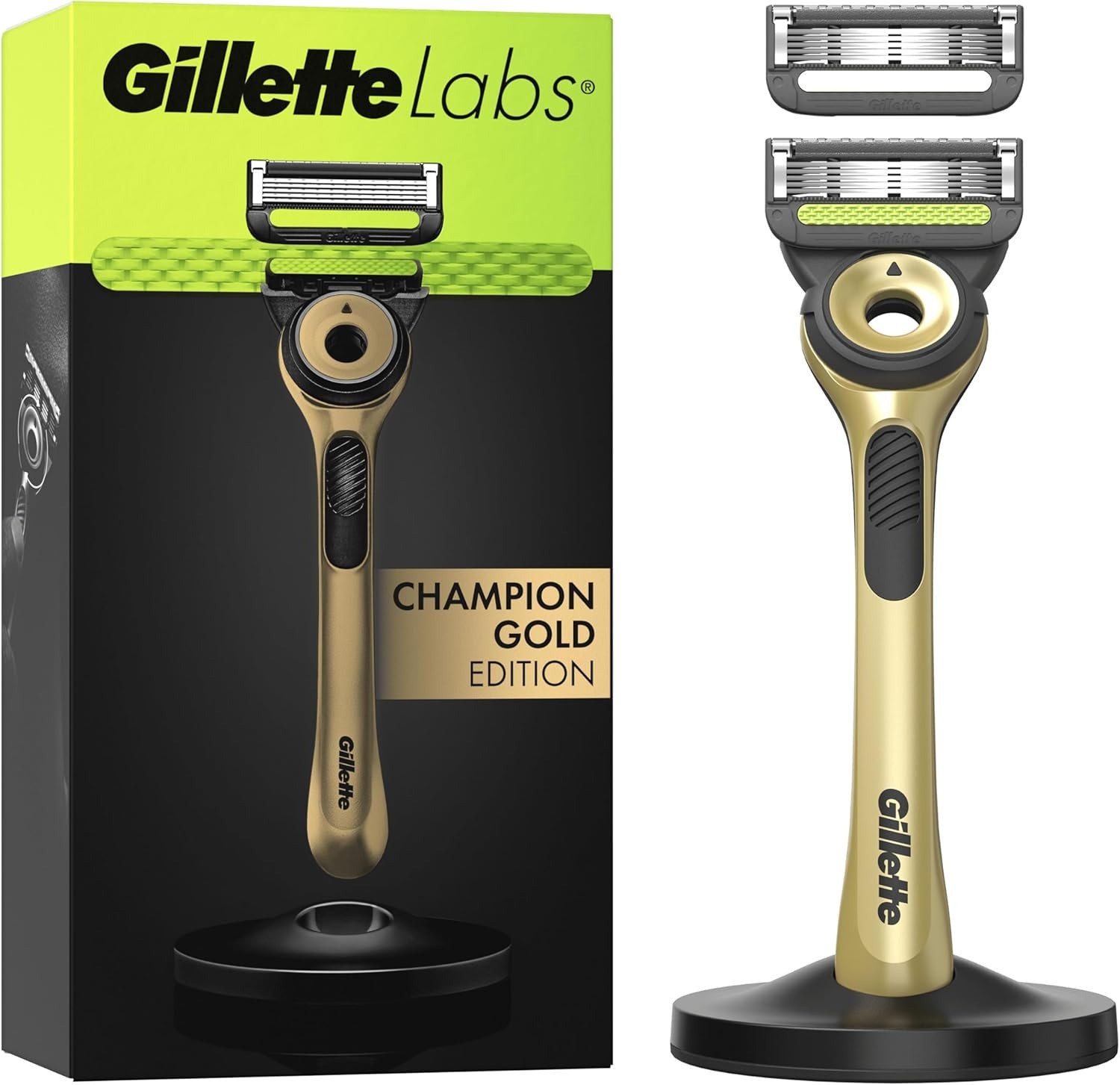 Gillette Labs Men's Razor, Champion Gold with Reusable Handle and 2 Refill Cartr