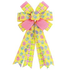 Large Easter Wreath Bows Pink Yellow Spring Bows Eggs Wreath Bows 11.4  x19