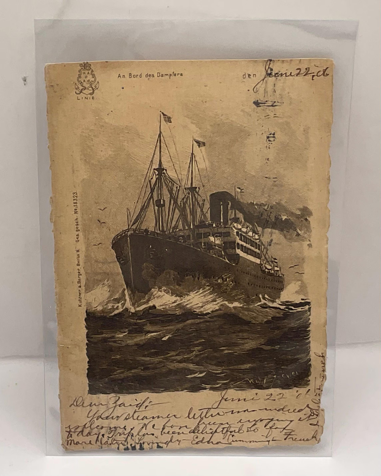 1906 HAPAG Ocean Liner Postcard Hamburg America Line At Sea Germania Stamp Mich
