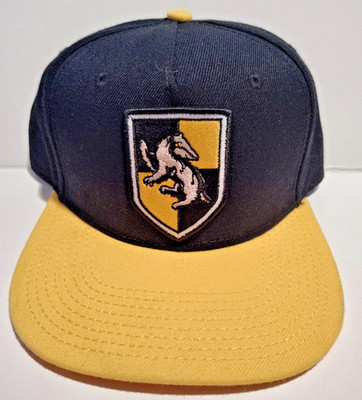 Vtg Harry Potter Hufflepuff Snapback Embroidered Baseball Cap Black Yellow Hat