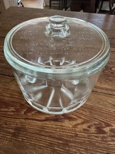 Vintage Mid Century Embossed 7” Glass Sanitary Cheese Preserver Dish Jar and Lid