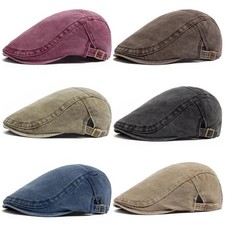 Men Flat Cap Washed Newsboy Gatsby Retro Denim Beret Driving Hat Outdoor Casual