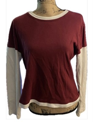Fashion Bug Burgundy White Layered Two in  One Piece Long Sleeve T-shirt Size XL