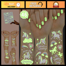 Rainbow Unicorn Party Favors - Glow in the Dark Temporary Tattoos for Kids, 46 S